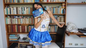 Braces Latina Teen Strips While Studying - Photo 19
