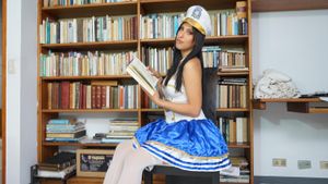 Braces Latina Teen Strips While Studying - Photo 39