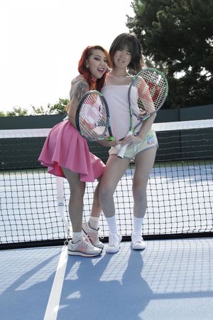 Asian stepsisters Katelyn Kei and Kimberly Chi take a tennis break - Photo 38