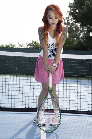 Asian stepsisters Katelyn Kei and Kimberly Chi take a tennis break - Photo 96