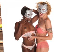 Interracial Lesbian Models Lick On Set - Photo 225
