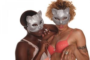 Interracial Lesbian Models Lick On Set - Photo 321