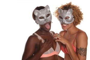 Interracial Lesbian Models Lick On Set - Photo 329