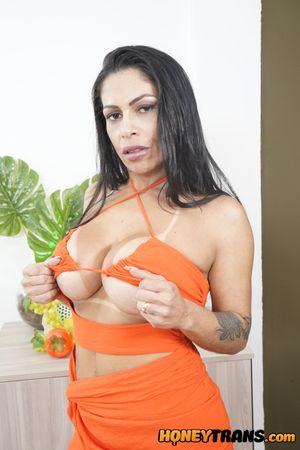 Gorgeous trans babe Jessica licks sweet cream off her sexy friend, then bends her over and pounds her pussy hard with her throbbing cock - Photo 225