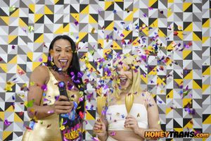 Barbara, a stunning trans beauty, celebrates with Vivian, a hot blonde, ending in a wild fuck with her thick, hard cock - Photo 260
