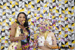 Barbara, a stunning trans beauty, celebrates with Vivian, a hot blonde, ending in a wild fuck with her thick, hard cock - Photo 261