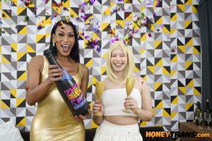 Barbara, a stunning trans beauty, celebrates with Vivian, a hot blonde, ending in a wild fuck with her thick, hard cock - Photo 280