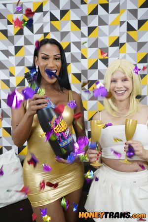Barbara, a stunning trans beauty, celebrates with Vivian, a hot blonde, ending in a wild fuck with her thick, hard cock - Photo 288