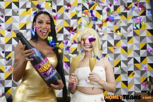 Barbara, a stunning trans beauty, celebrates with Vivian, a hot blonde, ending in a wild fuck with her thick, hard cock - Photo 300
