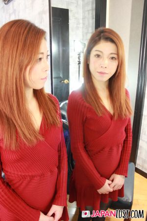 Petite Japanese Secretary Strips Sexy Red Dress - Photo 30