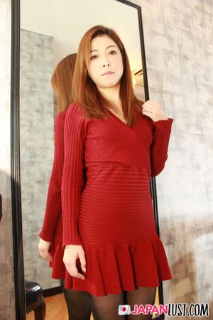 Petite Japanese Secretary Strips Sexy Red Dress - Photo 39