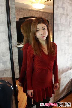 Petite Japanese Secretary Strips Sexy Red Dress - Photo 42