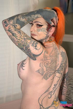 Inked shemale fucks tattooed girl raw intense orgasm - Photo 200