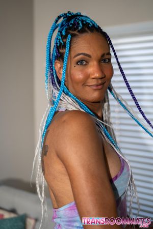 Busty Trans Aphrodite Adams Gives Ebony Roommate Creampie - Photo 111
