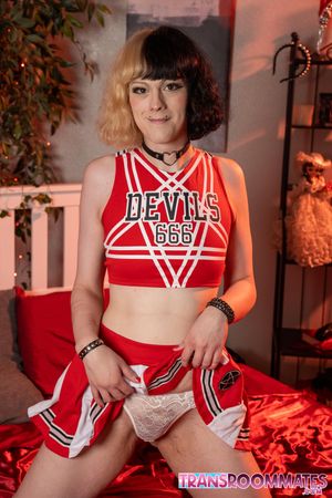 Trans Cheerleader Gets A Bareback Tutoring Session - Photo 131
