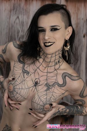 Goth babes Viviana and Riley suck, ride, and moan until Riley gets filled with a messy cream pie - Photo 100