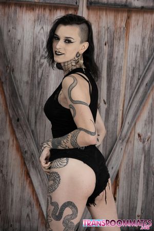 Goth babes Viviana and Riley suck, ride, and moan until Riley gets filled with a messy cream pie - Photo 12