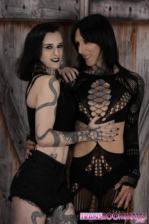 Goth babes Viviana and Riley suck, ride, and moan until Riley gets filled with a messy cream pie - Photo 220