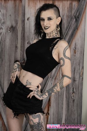 Goth babes Viviana and Riley suck, ride, and moan until Riley gets filled with a messy cream pie - Photo 6