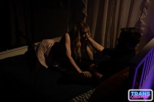 August, a gorgeous blonde trans beauty in stockings, is fucked hard by a stud in a dark, passionate night.  - Photo 126