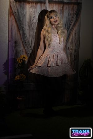 August, a gorgeous blonde trans beauty in stockings, is fucked hard by a stud in a dark, passionate night.  - Photo 3