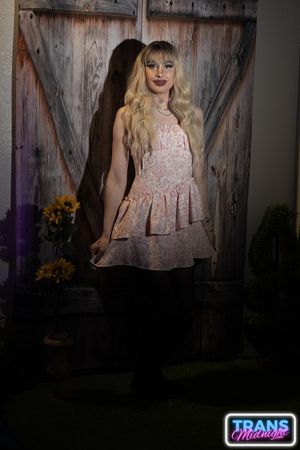 August, a gorgeous blonde trans beauty in stockings, is fucked hard by a stud in a dark, passionate night.  - Photo 5