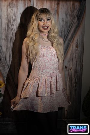 August, a gorgeous blonde trans beauty in stockings, is fucked hard by a stud in a dark, passionate night.  - Photo 6