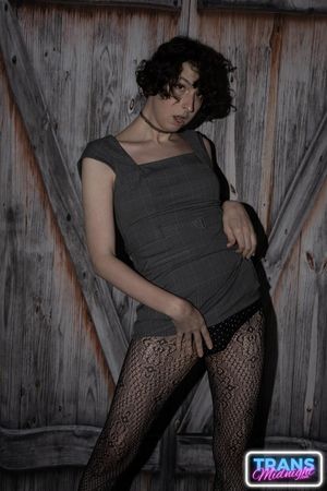 On a dark, passionate night, a black man with a huge cock fucks Elle, a stunning brunette trans woman in stockings, small tits, and a beautiful dick.  - Photo 11