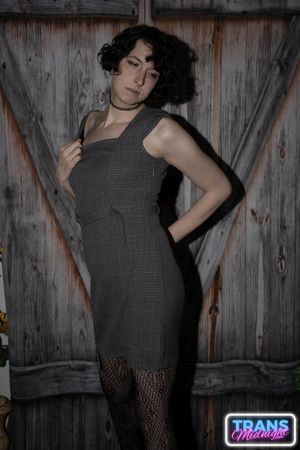 On a dark, passionate night, a black man with a huge cock fucks Elle, a stunning brunette trans woman in stockings, small tits, and a beautiful dick.  - Photo 4