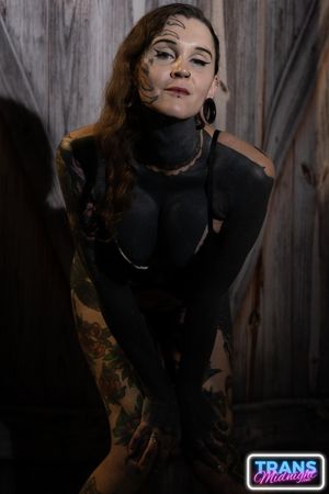 Transgender Stacy's throat fucked by white and black cocks - Photo 12