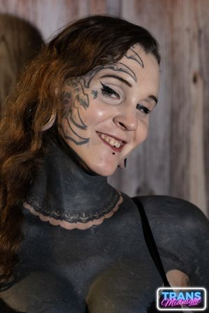 Transgender Stacy's throat fucked by white and black cocks - Photo 8